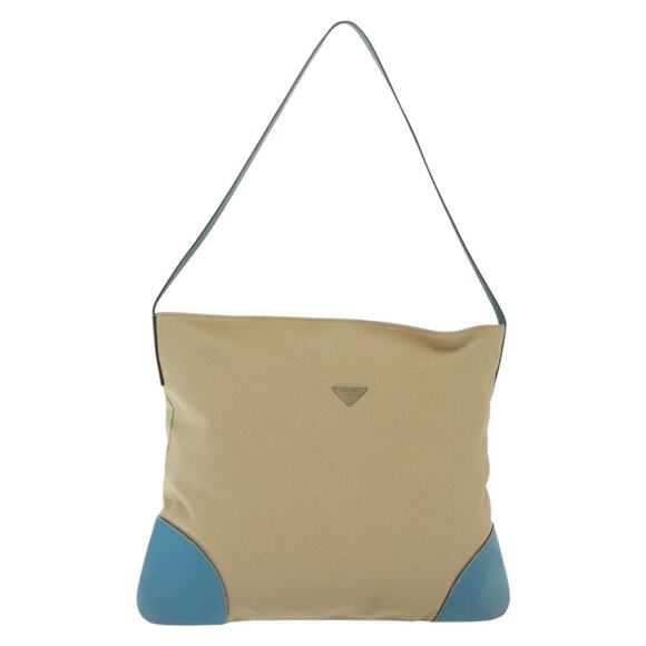 PRADA Shoulder Bag Canvas Beige Silver - Picture 1 of 12